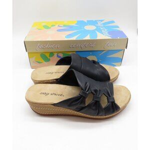 Easy Street Women's Blue Faux Leather Wedge Sandals Knotted Straps Size 6.5 NEW